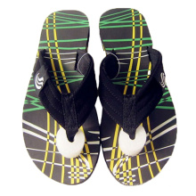 New design 2021 trendy green tropical yellow stripe men beach sandal EVA slippers